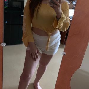 Yellow cropped off the shoulder top pacsun
